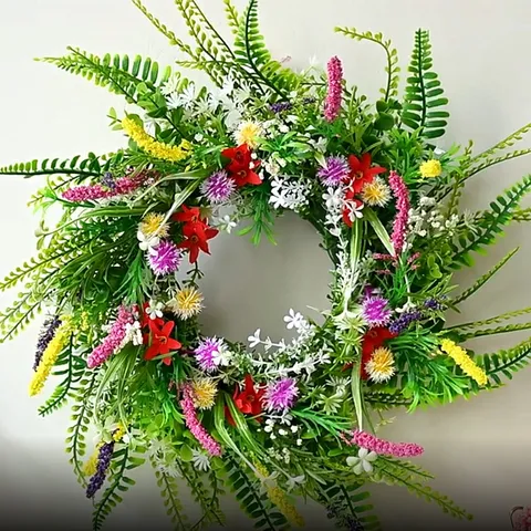 Artificial Wildflower Wreath Spring Summer Door Hanging Dried Flower Plant Wreath For Living Room Wall Home Decor