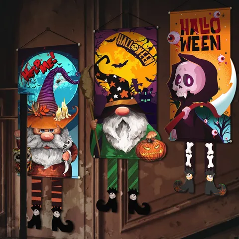 Bandera Colgante de Halloween Estandarte Enano Calabaza Calavera Vampiro Bruja Decoración de Pared para Fiesta Artículos Festivos