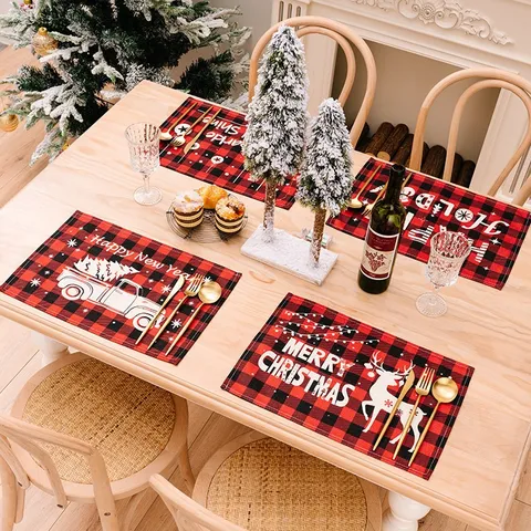 Tovagliette Natalizie Quadri Buffalo Rosso Nero Tovagliette Resistenti al Calore Decorazione in Tessuto per Tavolo da Pranzo