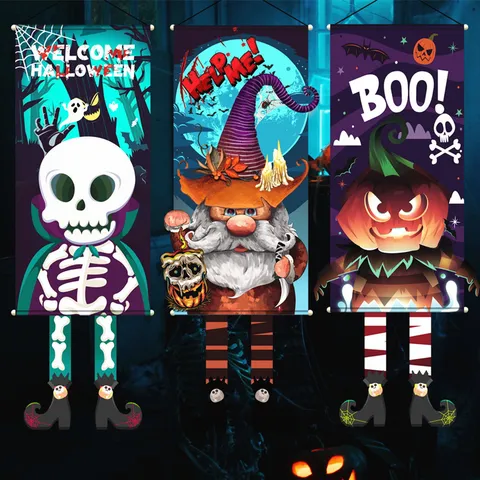 Bandera Colgante de Halloween Estandarte Enano Calabaza Calavera Vampiro Bruja Decoración de Pared para Fiesta Artículos Festivos