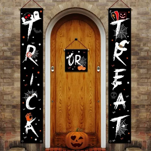 Decoraciones de Halloween Letrero de Porche Pancarta Trick Or Treat Bandera Colgante de Exterior Suministros de Fiesta de Halloween Decoración de Pared