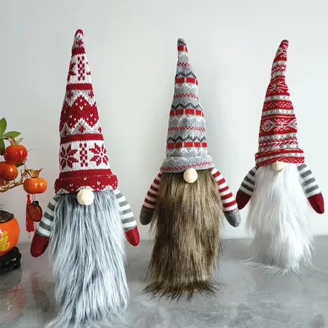 Weihnachten Weinflaschenhülle Süß Gestrickt Gesichtslos Alter Mann Langer Bart Weinflaschenverschluss Feiertag Zuhause Tisch Party