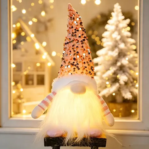 Christmas Faceless Gnome Doll LED Light Sequin Hat Holiday Home Decor Desktop Ornament Cute Rudolf Plush Toy