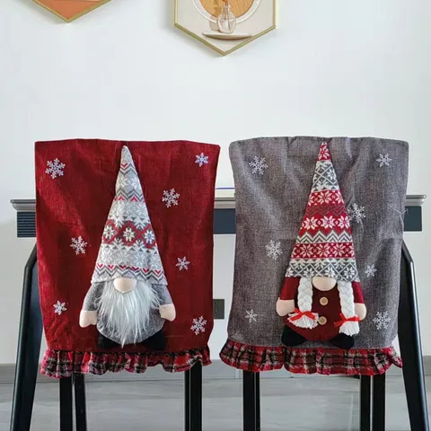 Christmas Chair Cover 3D Santa Snowman Cartoon Doll Dining Chair Slipcover Festive Party Restaurant Decor Home Textile