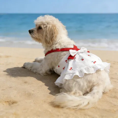 Haustier Hund Sommer Prinzessin Kleid Reine Baumwolle Kirsche Druck Träger Süße Kleine Hunde Katzen Bekleidung