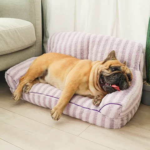 Large Pet Sofa Bed Winter Warm Dog House Removable Washable Plush Striped Cat Nest Comfortable Sleeping Lounger For Dogs Cats