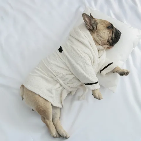 Hund Bademantel Handtuch Absorbierend Weich Haustier Schlafbekleidung Kapuze Bademantel Für Kleine Hunde Französische Bulldogge Mops Haustier Reinigungszubehör