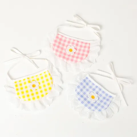 Cute Pet Cat Dog Saliva Towel Plaid Stripe Lace Ruffled Bib Bowtie Puppy Kitten Decorative Accessories Daily Wear