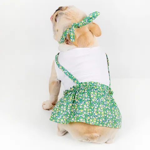 Niedliches Blumen Hundejleid Sommer Haustierkleidung Prinzessin Rock Mit Stirnband Für Kleine Hunde Katzen