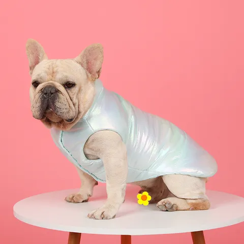 Winter Warm Hund Baumwollweste Laser Reflexionsvermögen Französische Bulldogge Mantel Süßer Rüschenrock Haustier Bekleidung