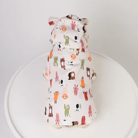 Imperméable pour Chien en PU Imprimé Animaux de Dessin Animé Vêtements pour Petits Chiens Veste de Pluie Légère
