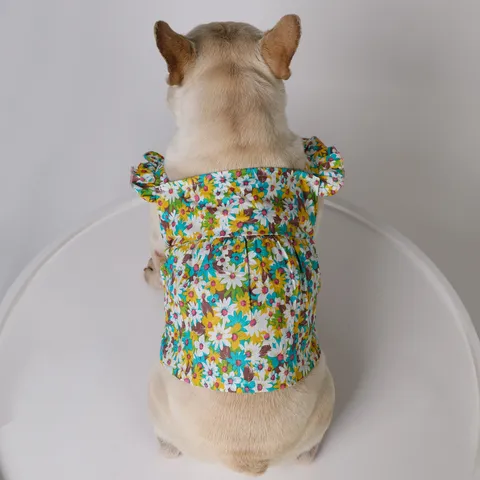 Sommer Blumen Haustier Hund Kleid Süße Welpen Prinzessin Rock Atmungsaktive Baumwolle Blasenärmel Rüsche Bekleidung Für Kleine Hunde Katzen