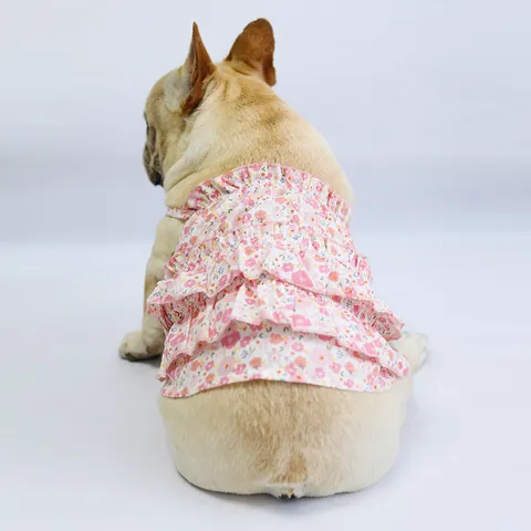 IBENAS Sommer Blumen Hundekleid Süßes Träger Stufen Rüschen Prinzessin Rock Reine Baumwolle Welpe Kleidung Haustierbedarf