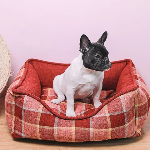 Verdicktes Canvas Karo Hundebett Warm Waschbar Hundehütte Kissen Für Kleine Mittlere Hunde Winter Haustier Schlafmatte