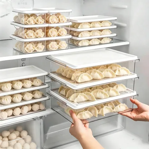 Transparent Plastic Food Storage Box With Sealed Lid Refrigerator Crisper Box For Dumpling Wonton Kitchen Organizer