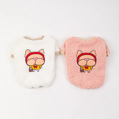 Haustier Hund Fleece Hoodie Süße Cartoon Stickerei Winter Warm Zweibeinige Kleidung Für Kleine Hunde Katzen