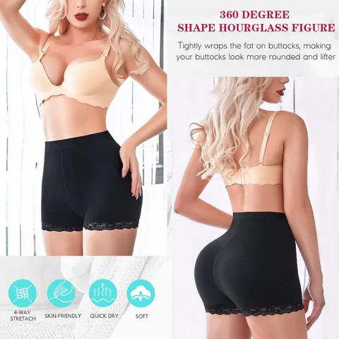 Women's High Waist Shapewear Shorts Butt Lifter Tummy Control Lace Trim Body Shaper Underwear
