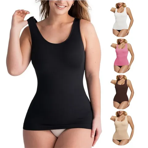 Women's Seamless Square Neck Tummy Control Body Shaping Camisole Solid Color Slim Fit Compression Tank Top Underwear