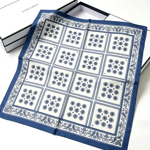 Sciarpa Quadrata in Raso Vintage Francese Elegante Paisley Floreale Stampa Geometrica Foulard da Collo Accessori per Capelli alla Moda Per Donne