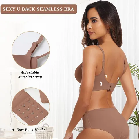 Women Seamless Wireless Bra V-Neck Push Up Comfortable Smooth Padded Lingerie Daily Wear Nylon Spandex Top