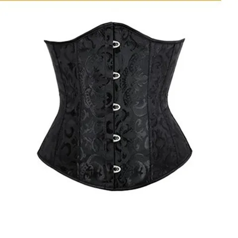 Women's Vintage Court Jacquard Corset Top Metal Busk Waist Cincher Lace Up Bustier Body Shaper Underwear