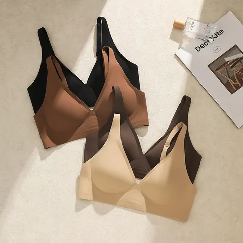 Women Deep V Seamless Jelly Strip Bra Thin Push Up Anti Sagging Breathable Wireless Comfortable Nylon Brassiere