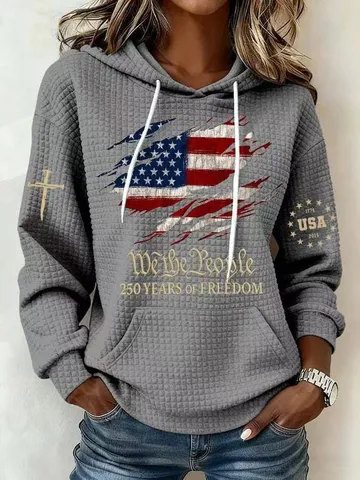 Sweat à Capuche Rétro Américain Unisexe Impression 3D Drapeau US Croix Coupe Décontractée Sweat-shirt Top pour Hommes Femmes