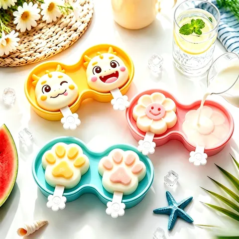 Silikon Eiscreme Form Kinder DIY am Stiel Form Süße Cartoon Tier Blumen Design Mit Deckel Eis am Stiel Box Küche Werkzeug
