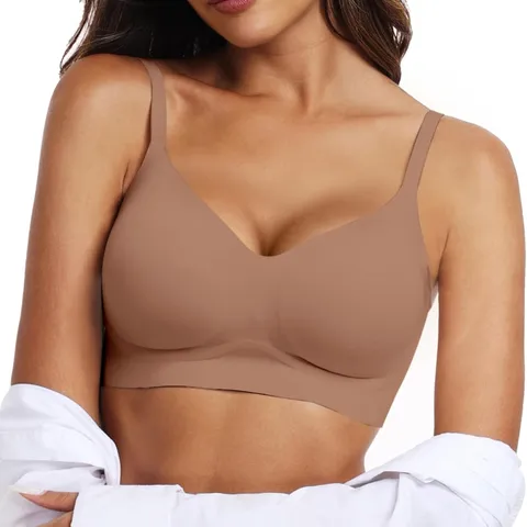 Women Seamless Wireless Bra V-Neck Push Up Comfortable Smooth Padded Lingerie Daily Wear Nylon Spandex Top