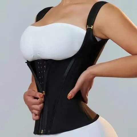 Women's Double Layer Steel Bone Zipper Shapewear Vest Waist Cincher Tummy Control Latex Slimming Body Shaper Top
