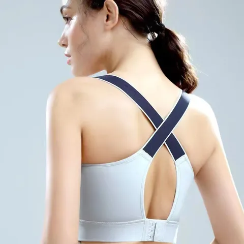 Women Plus Size Wire Free Sports Yoga Bra Patchwork Color Block Cross Back Seamless Support Breathable Bra For Women