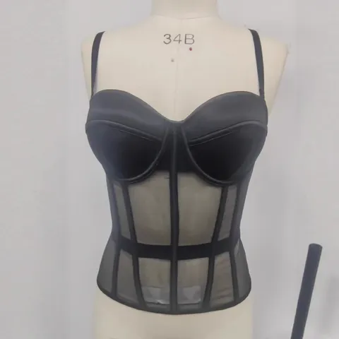 French Style Soft Underwire Corset Top Mesh Patchwork Bustier For Women Sexy Slim Fit Shaping Vest With Back Lace Up