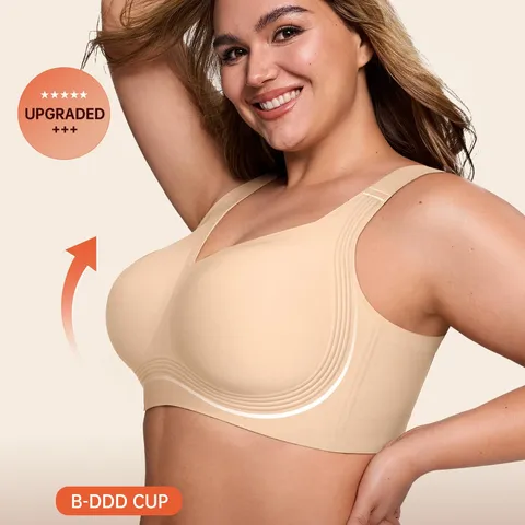 Plus Size Women's Seamless Wireless Bra Full Coverage Large Cup Push Up Bralette Comfortable Breathable Wide Straps Lingerie Underwear
