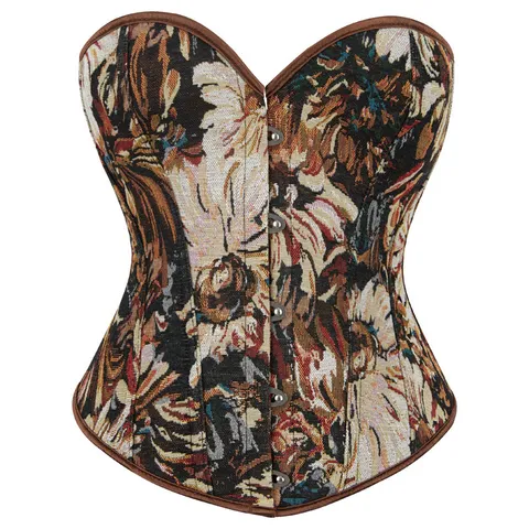 Vintage Monet Oil Painting Corset Top Women Palace Style Floral Printed Shapewear Bustier With Fishbone Support Slimming Top