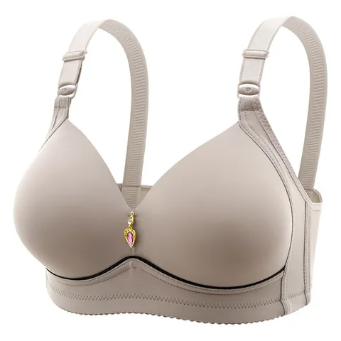 Women Plus Size Wireless Push Up Bra Breathable Seamless Smooth Bra Thin Molded Cup With Rhinestone Heart Pendant Lingerie
