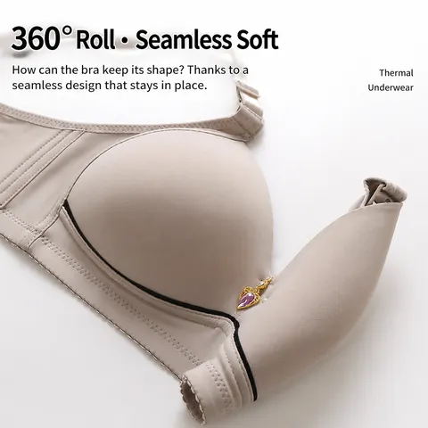 Women Plus Size Wireless Push Up Bra Breathable Seamless Smooth Bra Thin Molded Cup With Rhinestone Heart Pendant Lingerie