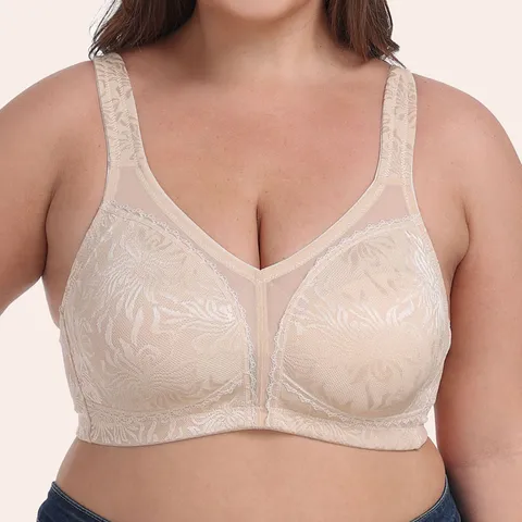 Women Plus Size Embroidered Wireless Bra Ultra Thin Full Cup Lace Lingerie Noble Comfortable Breathable High-End Underwear