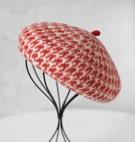 Béret Vintage Pied-de-poule pour Femme Automne Hiver en Mélange de Laine d'Alpaga Chapeau de Peintre Style Britannique Décontracté Tricoté