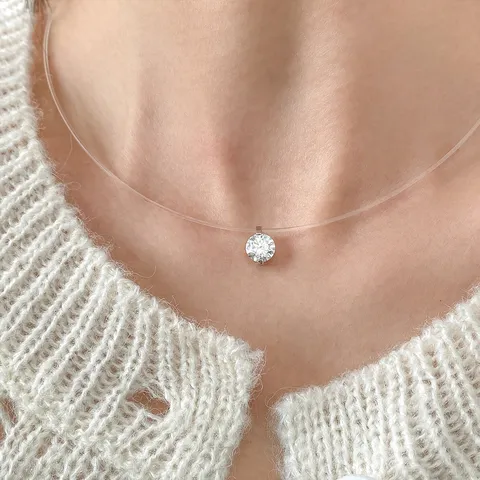 925 Sterling Silver Moissanite Necklace Mermaid Tears Invisible Fishing Line Pendant Necklace Sweet Ins Style Women Jewelry Gift