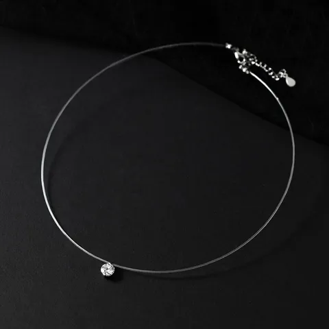 925 Sterling Silver Moissanite Necklace Mermaid Tears Invisible Fishing Line Pendant Necklace Sweet Ins Style Women Jewelry Gift