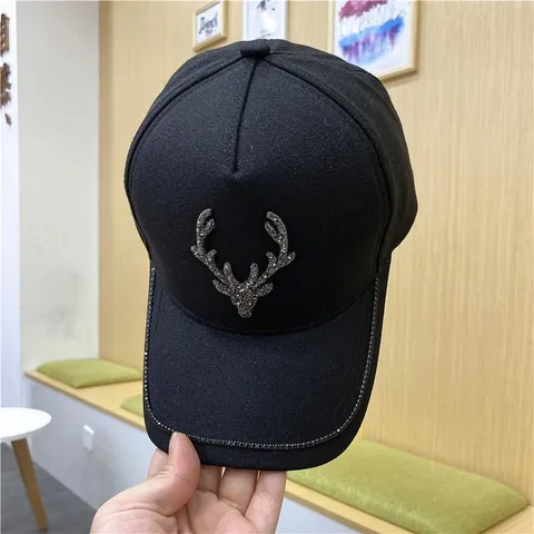Women's Fashion Rhinestone Antler Baseball Cap Satin Korean Style Sunshade Hat Bling Bling Casual Duck Tongue Cap Adjustable