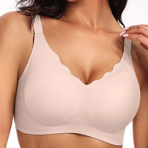 Women Plus Size Seamless Bra Wireless Push Up Minimizer Bra Scalloped Edge Smooth Nude Black Coffee Bras For Women Lingerie