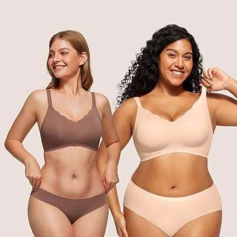 Women Plus Size Seamless Bra Wireless Push Up Minimizer Bra Scalloped Edge Smooth Nude Black Coffee Bras For Women Lingerie