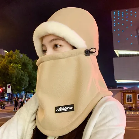 Γυναικείο Ενσωματωμένο Σκουφάκι Beanie Με Περικάρπιο Λαιμού Χειμερινό Αντιανεμικό Θερμικό Πλεκτό Balaclava για Ποδηλασία σε Εξωτερικούς Χώρους