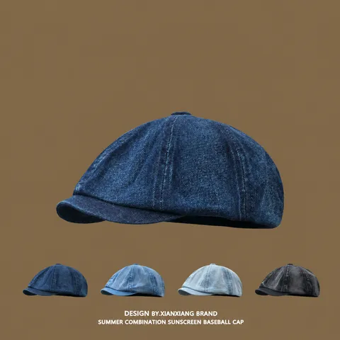 Ρετρό Καπέλο Μπερές από Ξεπλυμένο Ντένιμ Unisex Καπέλο με Γείσο Επίπεδο Καπέλο Καλλιτέχνη Ρυθμιζόμενο Λεπτομέρεια Αστέρι Σκίαστρο Καθημερινό