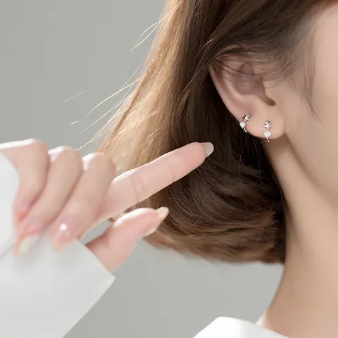 S925 Sterling Silber Stern Ohrringe Kleine Minimalistische Süße Strass Sleeper Ohrringe Für Damen Elegantes Schmuck Geschenk