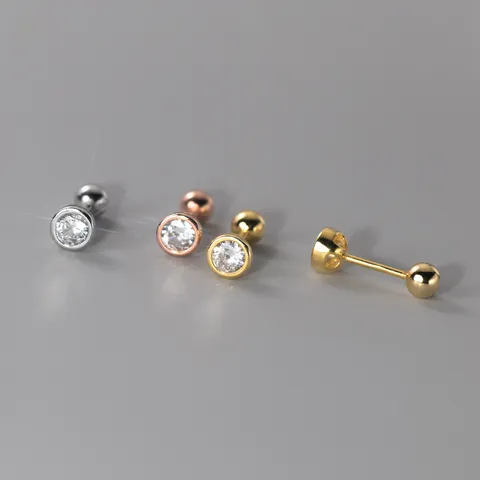 925 Sterlingsilber Minimalistisch Zirkonia Ohrstecker Für Damen Koreanischer Stil Rund Zargenfassung Kleiner Ohrknochen Schmuck