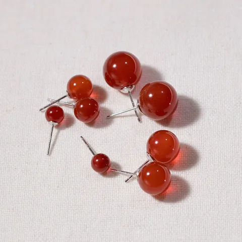 S925 Sterlingsilber Rund Roter Achat Ohrstecker Für Damen Minimalistische Zierliche Rote Edelstein Ohrringe Schmuck Geschenk