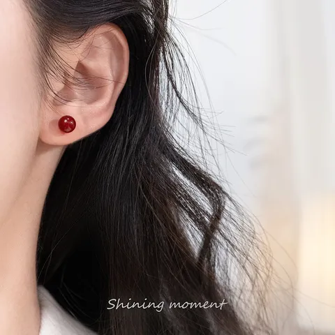 S925 Sterlingsilber Rund Roter Achat Ohrstecker Für Damen Minimalistische Zierliche Rote Edelstein Ohrringe Schmuck Geschenk