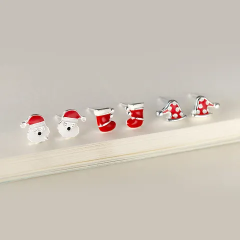 925 Sterlingsilber Weihnachten Ohrstecker Süß Schneeflocke Elch Hirschgeweih Strass Ohrringe Zarte Rote Töne Feiertagsschmuck Für Damen Geschenk